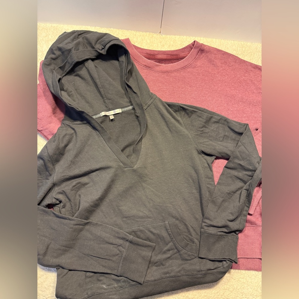Victoria's Secret V-Neck Hooded Sweatshirt & Time & Tru Crewneck. Size Large.